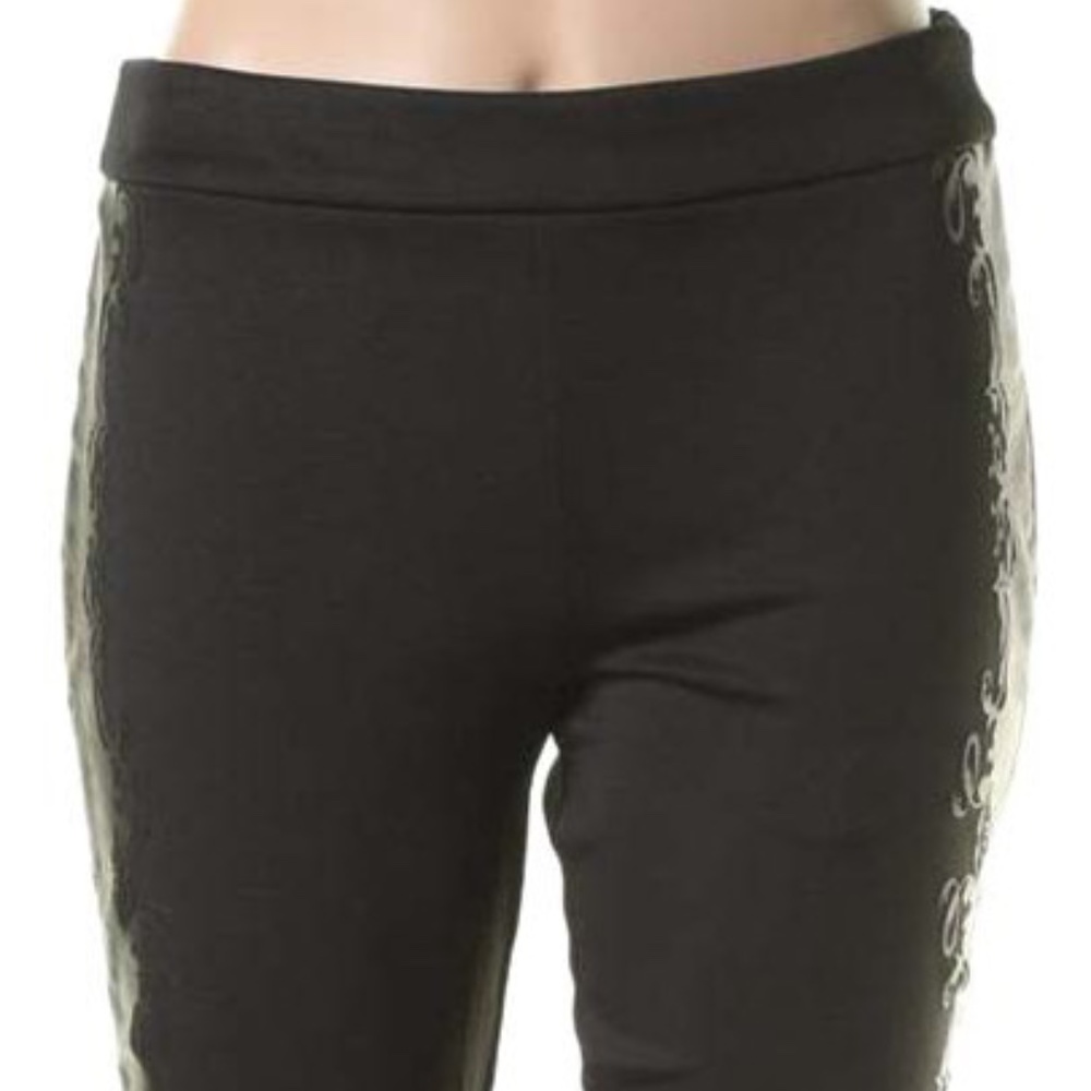 NWT Zara Black Faux Leather Trim Flat Front Skinny Pants S